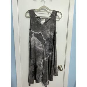 Heyne Bogut Swing Dress Size Small Gray Tie Dye Lace Patches Asymmetric Grunge